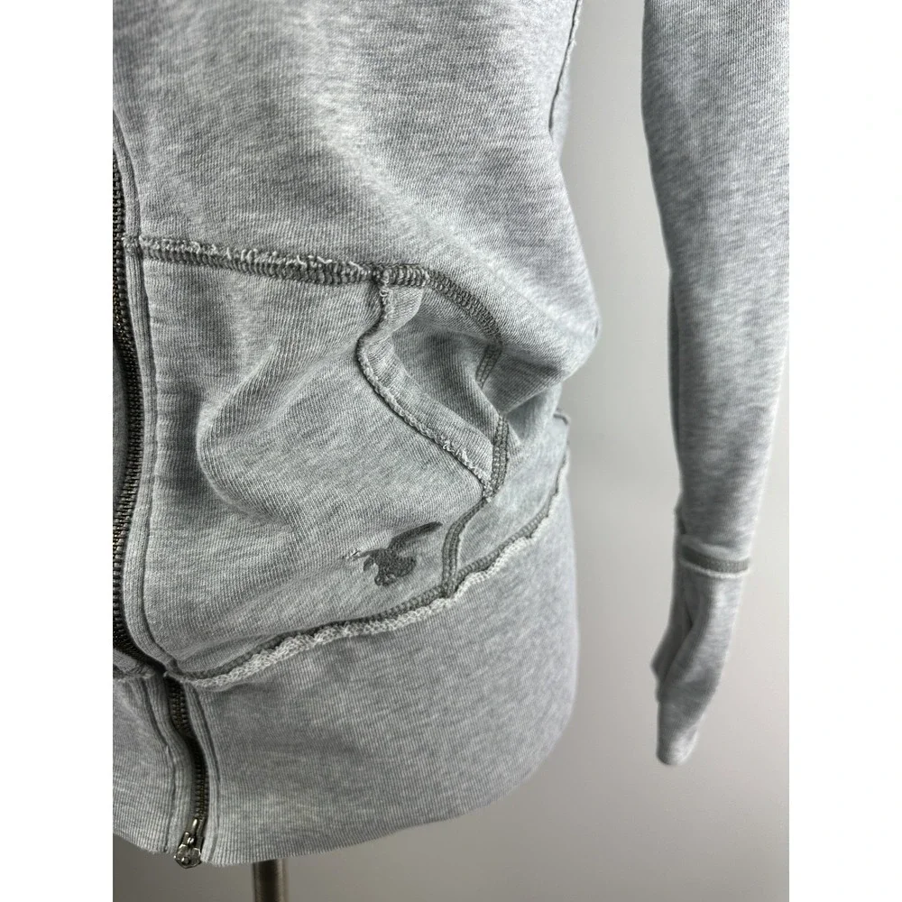 Y2K American Eagle Gray Full Zip Hoodie Women's Large Fleece Lined 2000s Preppy - Picture 12 of 16